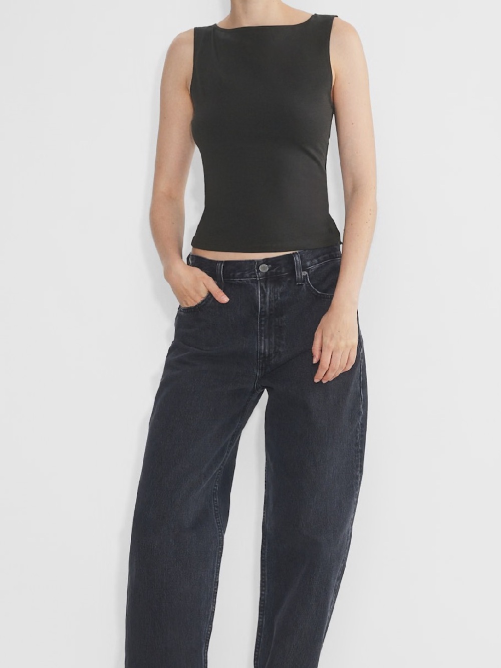 Sunday Best Black Sleeveless Boatneck Tank Top